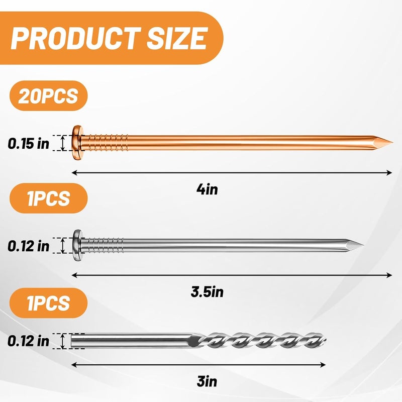 UCandy 4" Copper Nails for Killing Trees Stump Root, 20 pcs Copper Nails with Drill, Stump Removal Spikes Hardware Nails for Trees - Image 2